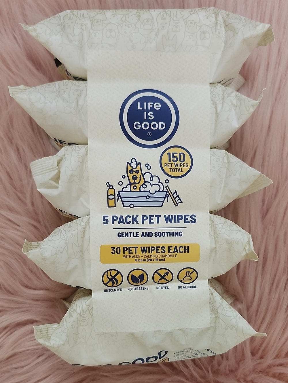 Brand New LIFE IS GOOD GENTLE & SOOTHING 5CT TRAVEL PET WIPES